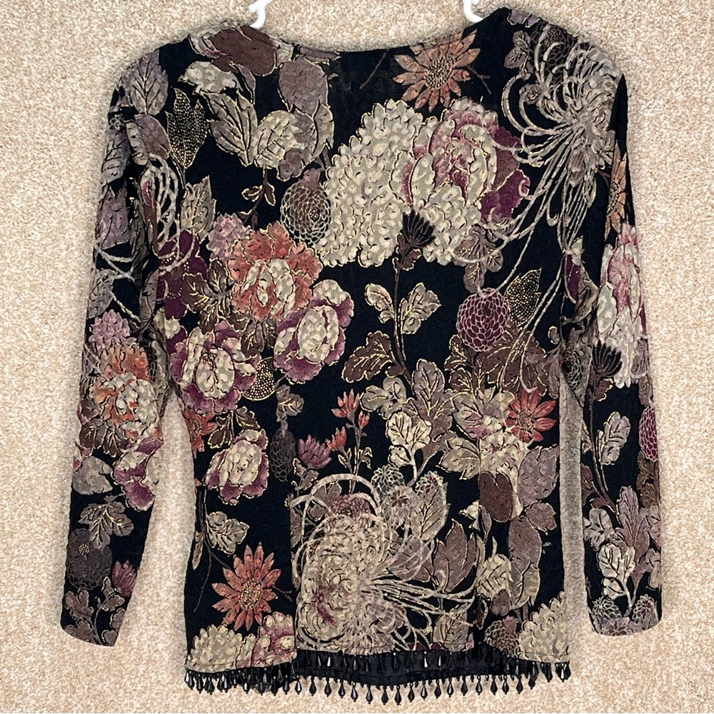Vintage Y2K MSK Women's Black Floral top beading shoulder pads‎ ruched v neck - Picture 2 of 16